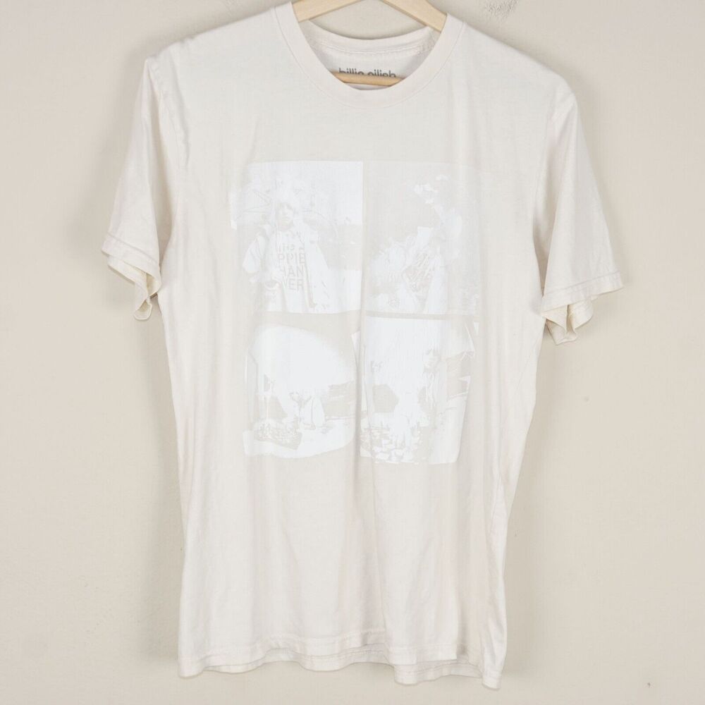 Billie Eillish With You Print Beige Cream Short Sleeve Cotton T Shirt Sz L
